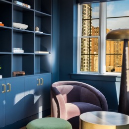 a study with colorful chairs