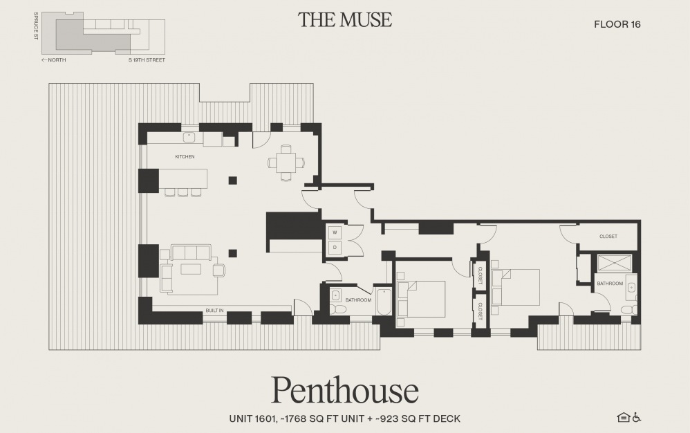 Penthouse - 2 bedroom floorplan layout with 2 bathrooms and 1768 square feet